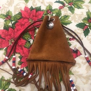 Suede drawstring possibility bag
